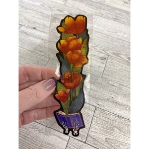 Tulips & Gothic Skeleton Hands & Book Die-Cut Bookmark - Moody Floral Gift